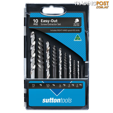 Screw Extractor Set with 2.0 to 7.5mm Drills Sutton Tools M603S20 Pcs of 10