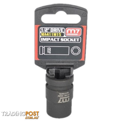 Impact Socket With Hang Tab 1/2" Drive 6 Point 15mm M7 M7-MA411M15