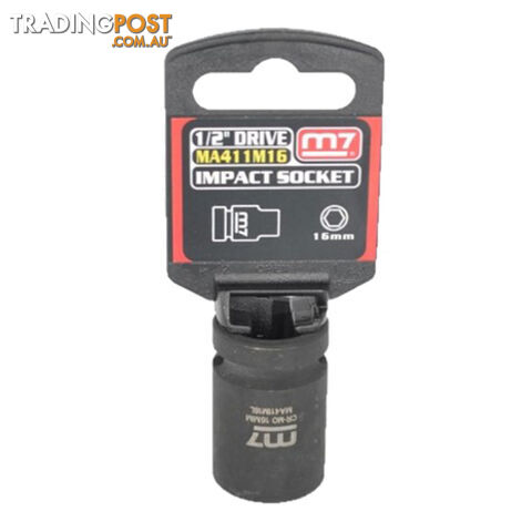 Impact Socket With Hang Tab 1/2" Drive 6 Point 16mm M7 M7-MA411M16