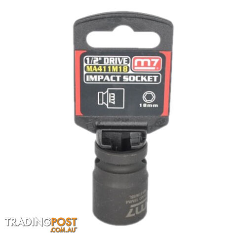 Impact Socket With Hang Tab 1/2" Drive 6 Point 18mm M7 M7-MA411M18