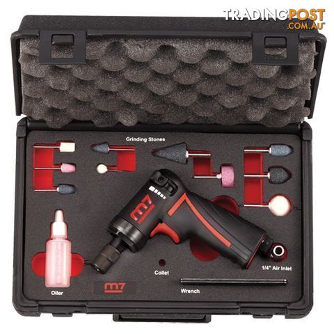 Mini Air Die Grinder 12 Piece Kit, Pistol Style, 1/4", 18,000 rpm M7 M7-QA651N