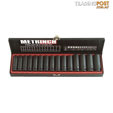 MetrInch Deep Wall Impact Socket Set 1/2" 15 Piece