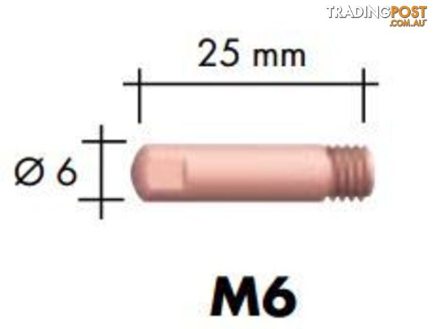 1.0mm Aluminium M6 6mm 25mm Binzel contact tip Pk:10 P141.0007