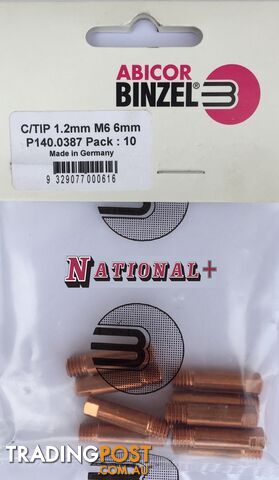 0.9mm Aluminium M6 6mm 25mm Binzel contact tip Pk:10 P141.0005