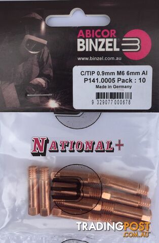 0.9mm Aluminium M6 6mm 25mm Binzel contact tip Pk:10 P141.0005