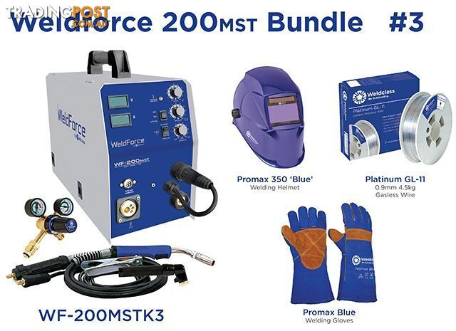 Weldforce WF-200MST MIG / Stick / TIG Welder Bundle Weldclass WF-200MSTK3