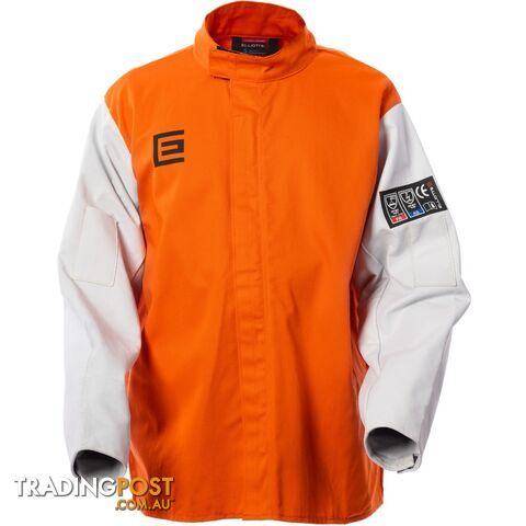 High Visibility Orange Welding Jacket with Grain Leather Sleeves Size LRG...