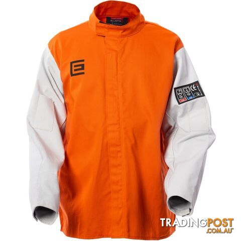 High Visibility Orange Welding Jacket with Grain Leather Sleeves Size MED...