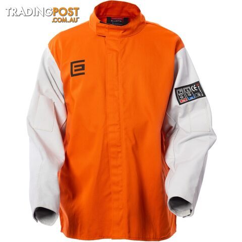 High Visibility Orange Welding Jacket with Grain Leather Sleeves Size SML...