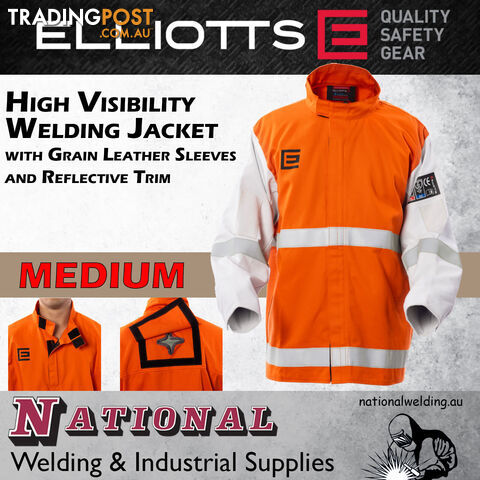 High Visibility Orange Welding Jacket with Grain Leather Sleeves and Reflective Trim Size MED Elliotts OPWJ30CST1M - photo 2 of 5