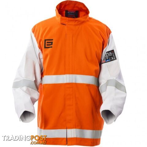 High Visibility Orange Welding Jacket with Grain Leather Sleeves and Reflective...