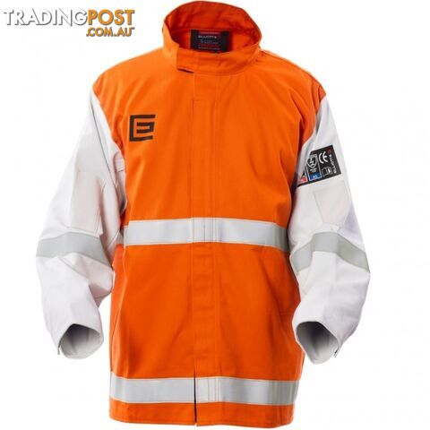 High Visibility Orange Welding Jacket with Grain Leather Sleeves and Reflective...