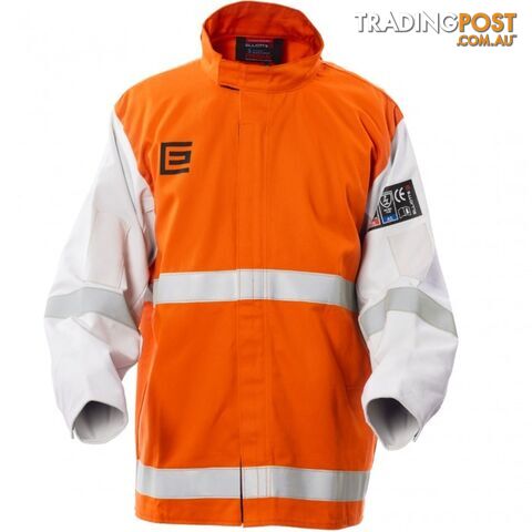 High Visibility Orange Welding Jacket with Grain Leather Sleeves and Reflective...