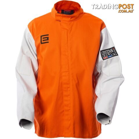 High Visibility Orange Welding Jacket with Grain Leather Sleeves Size XLG...