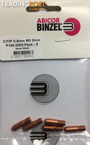 0.6mm M5 5mm Steel Contact Tips Pk:5 Binzel P140.0002.5