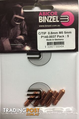 0.8mm M5 5mm Steel Contact Tip Pk:10 Binzel P140.0037
