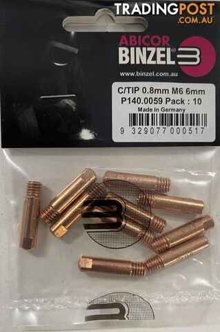 0.8mm Steel M6 6mm 25mm Binzel contact tip Pk: 10 P140.0059