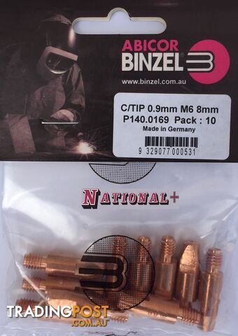 0.9mm Steel M6 8mm 28mm contact tip Binzel Pk:10 P140.0169