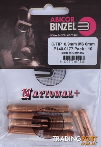0.9mm Steel M6 6mm 25mm Binzel contact tip Pk:10 P140.0177