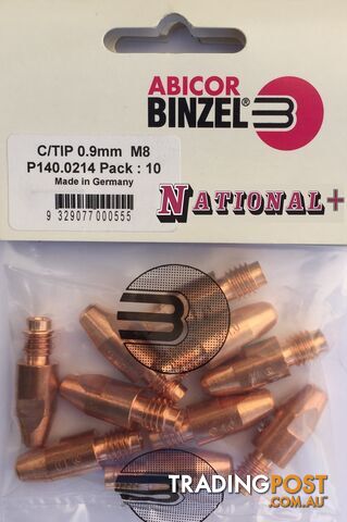 0.9mm Steel M8 10mm 30mm contact tip Binzel Pk:10 P140.0214