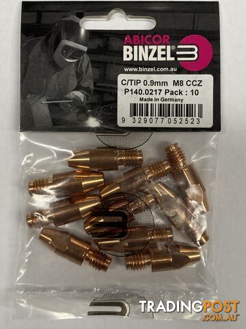 CuCrZr 0.9mm M8 CCZ Contact Tip Heavy Duty Binzel P140.0217 Pkt : 10