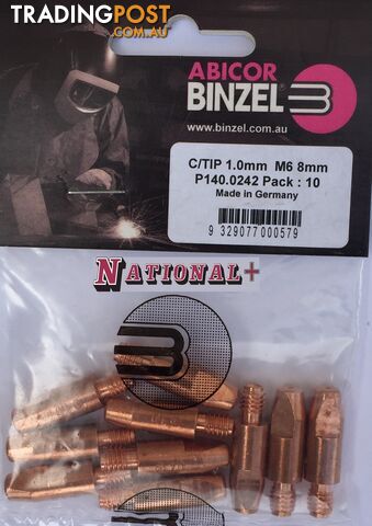 1.0mm Steel M6 8mm 28mm contact tip Binzel Pk:10 P140.0242