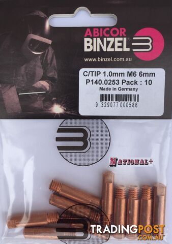 1.0mm Steel M6 6mm 25mm Binzel contact tip Pk:10 P140.0253
