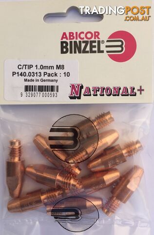 1.0mm Steel M8 10mm 30mm Binzel contact tip Pk:10 P140.0313
