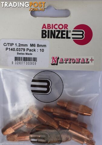 1.2mm Steel M6 8mm 28mm contact tip Binzel Pk:10 P140.0379