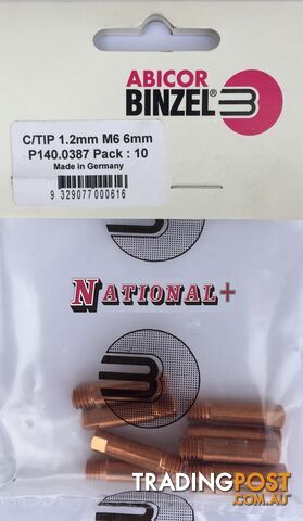 1.2mm Steel M6 6mm 25mm Binzel contact tip Pk:10 P140.0387