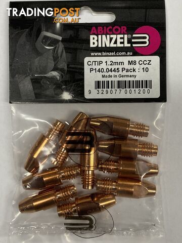 CuCrZr 1.2mm x M8 CCZ Contact Tip Heavy Duty Binzel P140.0445 Pkt : 10