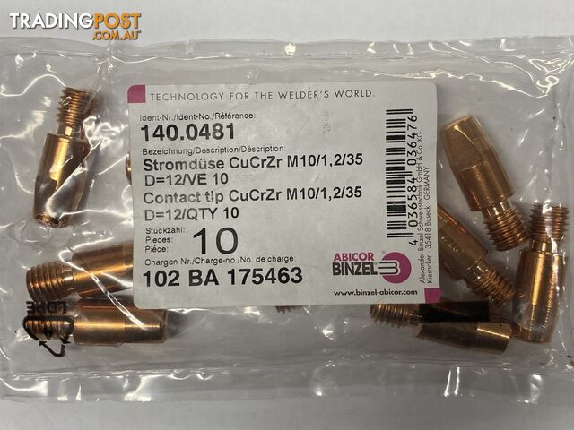 CuCrZr 1.2mm M10 CCZ Contact Tip Heavy Duty Binzel P140.0481 Pkt : 10