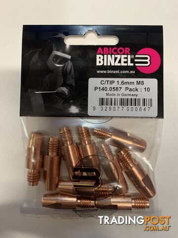 Contact Tip 1.6mm M8 Binzel P140.0587 Pack Of 10