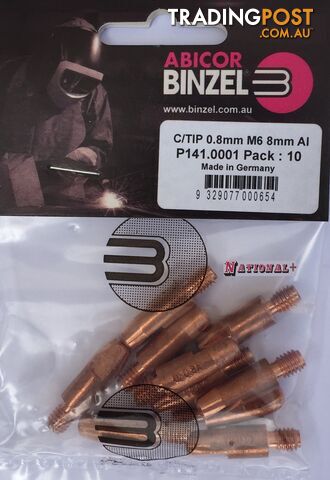 0.8mm Aluminium M6 8mm 28mm Binzel contact tip Pk:10 P141.0001