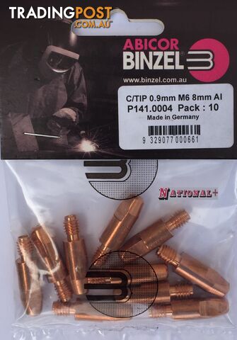 0.9mm Aluminium M6 8mm 28mm Binzel contact tip Pk:10 P141.0004