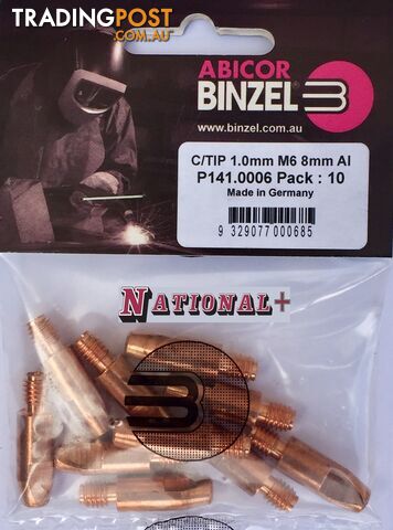 1.0mm Aluminium M6 8mm 28mm Binzel contact tip Pk:10 P141.0006