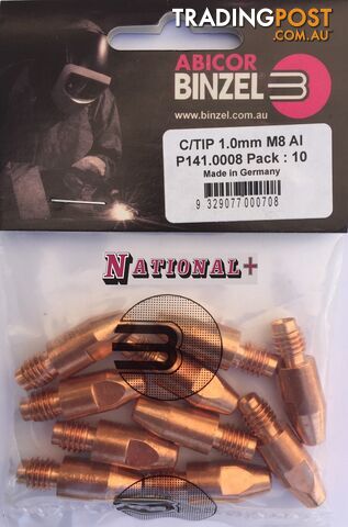 1.0mm Aluminium M8 10mm 30mm Binzel contact tip Pk:10 P141.0008