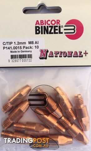 1.2mm Aluminium M8 10mm 30mm Binzel contact tip Pk:10 P141.0015