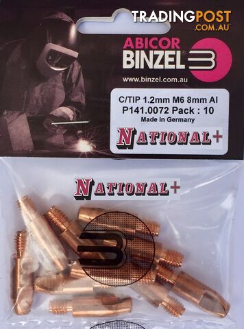 1.2mm Aluminium M6 8mm 28mm Binzel contact tip Pk:10 P141.0072