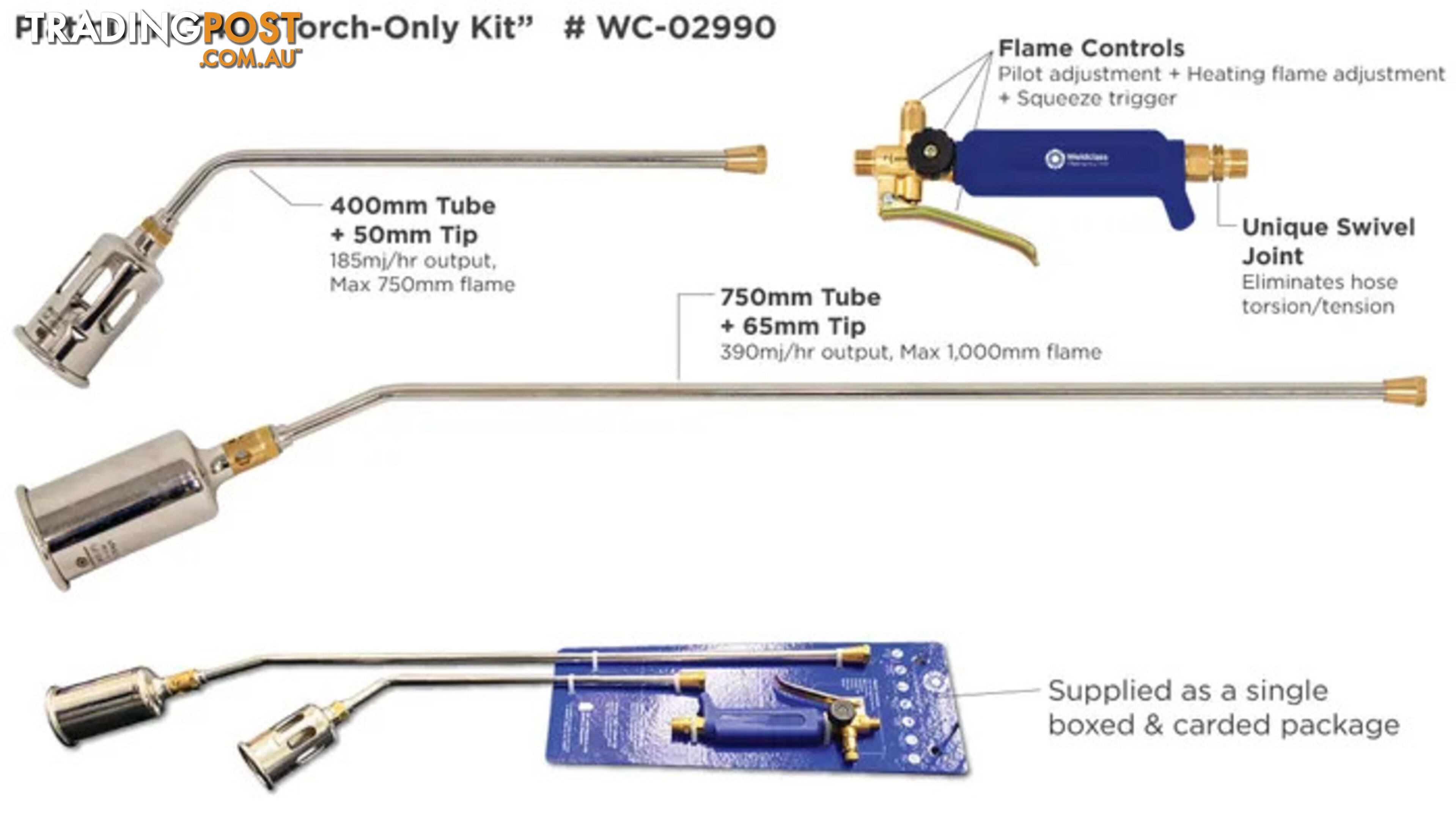 Platinum LT40 Torch Only Kit 400mm & 750mm Tubes + Ã50/65mm Tips and Handle Weldclass WC-02990