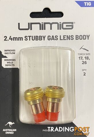 Collet Body Gas Lens Stubby 2.4mm For 17/18/26 Torches Pkt :2