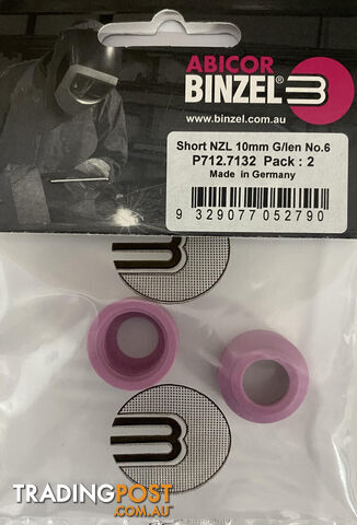 Gas lens Stubby Nozzel 10mm No.6 For 9/20 Torch Binzel P712.7132 Pack:2
