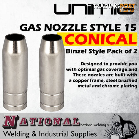 Gas Nozzle Conical Binzel Style 15 Unimig PGN15CON Pack of 2 - photo 2 of 2