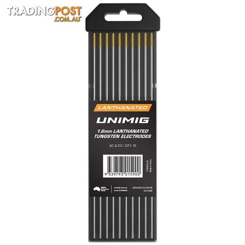 Lanthanated Tungsten Electrodes 1.6mm Unimig PTR0002-16 Pack of 10