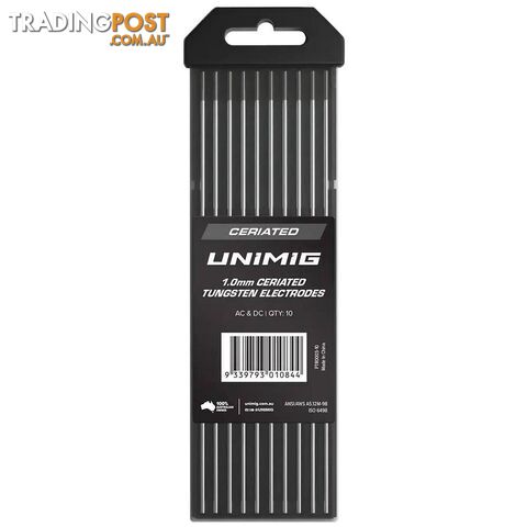 Ceriated Tungsten Electrodes 1.0mm Unimig PTR0003-10 Pack of 10