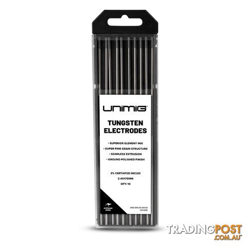 GREY 2.4mm x 175mm 0.2% Ceriated Tungsten Electrodes-10 Pack Unimig PTR0003-24