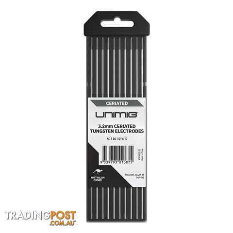 Ceriated Tungsten Electrodes 3.2mm Unimig PTR0003-32 Pack of 10
