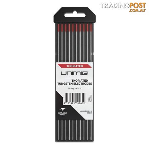 Thoriated Tungsten Electrodes 1.6mm Unimig PTR0004-16 Pack of 10