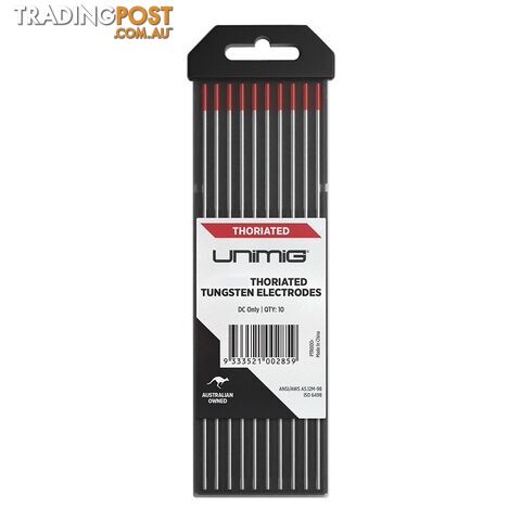 Thoriated Tungsten Electrodes 2.4mm Unimig PTR0004-24 Pack of 10
