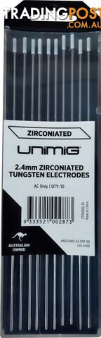 Zirconiated Tungsten Electrodes Unimig 2.4mm WZ8 0.8 Percent - 10 Pack...